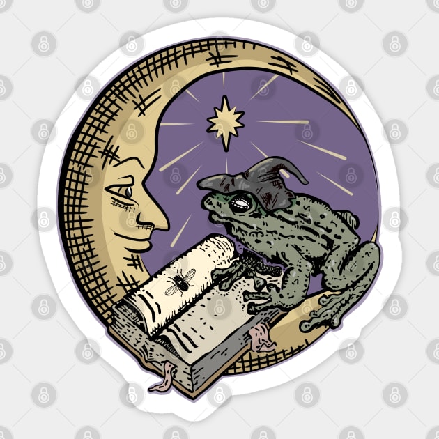 Frog Witch, Book and Moon Dark Academia Halloween Sticker by Redmanrooster